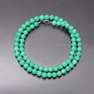 Shop Chrysoprase Necklaces! Natural Chrysoprase Round Beads Necklace, 6-6.5mm Chrysoprase Gemstone Beaded Necklace, Anniversary Gift, May Birthstone, Women Necklace | Natural genuine Chrysoprase necklaces. Buy crystal jewelry, handmade handcrafted artisan jewelry for women.  Unique handmade gift ideas. #jewelry #beadednecklaces #beadedjewelry #gift #shopping #handmadejewelry #fashion #style #product #necklaces #affiliate #ad