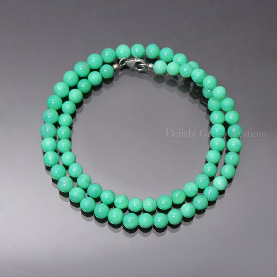 Natural Chrysoprase Round Beads Necklace, 6-6.5mm Chrysoprase Gemstone Beaded Necklace, Anniversary Gift, May Birthstone, Women Necklace