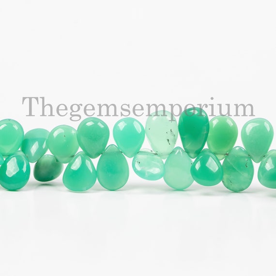 Chrysoprase Smooth Pear Shape Beads, Smooth Chrysoprase Beads, 6x7.5-6x9mm Chrysoprase Gemstone Beads, Chrysoprase Beads