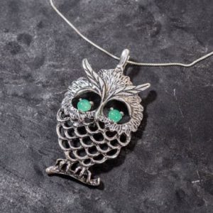 Shop Chrysoprase Pendants! Owl Pendant, Silver Owl Pendant, Chrysoprase Pendant, Artistic Pendant, Chrysoprase Eyes, Solid Silver Pendant, Wisdom Pendant, Owl | Natural genuine Chrysoprase pendants. Buy crystal jewelry, handmade handcrafted artisan jewelry for women.  Unique handmade gift ideas. #jewelry #beadedpendants #beadedjewelry #gift #shopping #handmadejewelry #fashion #style #product #pendants #affiliate #ad