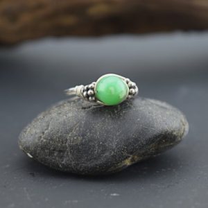 Shop Chrysoprase Rings! Chrysophrase Sterling Silver Bali Bead Ring – Any Size | Natural genuine Chrysoprase rings, simple unique handcrafted gemstone rings. #rings #jewelry #shopping #gift #handmade #fashion #style #affiliate #ad