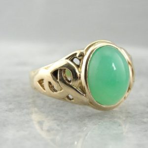 Shop Chrysoprase Rings! Gleaming Green Chrysoprase Ring In Celtic Knot Mounting 554z7v-r | Natural genuine Chrysoprase rings, simple unique handcrafted gemstone rings. #rings #jewelry #shopping #gift #handmade #fashion #style #affiliate #ad