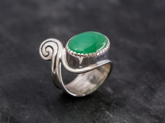 Chrysoprase Ring, Natural Chrysoprase Ring, Statement Chrysoprase Ring, Boho Ring, Green Gem Ring, Chrysoprase Silver Ring, Rare By Adina