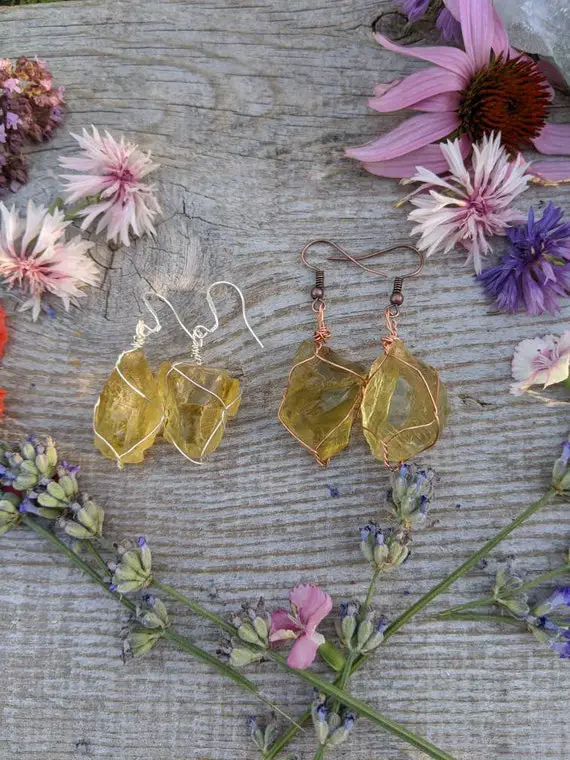 Raw Rough Natural Citrine Crystal Earrings, Natural Citrine Earrings, Citrine Chunk Earrings, Untreated Citrine Crystals, Rough Free Form
