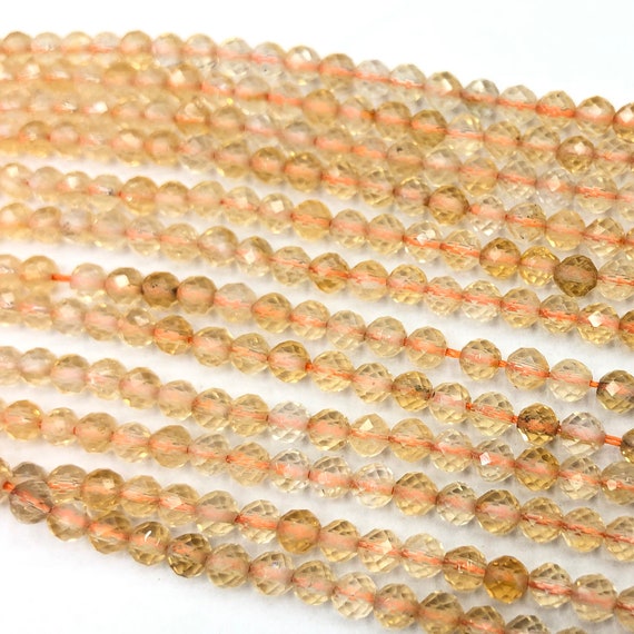 Genuine Citrine Faceted Bead, Natural Gemstone Beads, Round Stone Beads 2mm 3mm 4mm 15''
