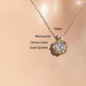 Shop Citrine Necklaces! 5 Carat Citrine Moissanite Superior Sparkle Necklace / Cushion Cut 5.03 Ct 10.90 x 10.90 mm Moissanite / Clear Extreme Sparkle / November | Natural genuine Citrine necklaces. Buy crystal jewelry, handmade handcrafted artisan jewelry for women.  Unique handmade gift ideas. #jewelry #beadednecklaces #beadedjewelry #gift #shopping #handmadejewelry #fashion #style #product #necklaces #affiliate #ad