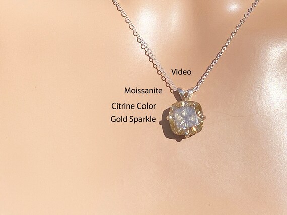 Superior 5 Carat Moissanite Gold Sparkle Necklace / Citrine Yellow Cushion Cut 5.03 Ct 10.90 X 10.90 Mm Moissanite / November Birthday