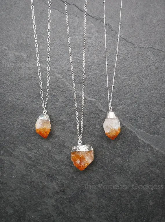 Citrine Necklace, Raw Citrine Necklace, Silver Citrine Necklace, Citrine Crystal Necklace, Crystal Necklace, November Birthstone