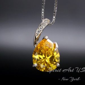 Shop Citrine Necklaces! Yellow Moissanite Diamond Necklace – Solitaire Teardrop Cut – 18KGP @ Sterling Silver – Lab Created Citrine November Birthstone | Natural genuine Citrine necklaces. Buy crystal jewelry, handmade handcrafted artisan jewelry for women.  Unique handmade gift ideas. #jewelry #beadednecklaces #beadedjewelry #gift #shopping #handmadejewelry #fashion #style #product #necklaces #affiliate #ad