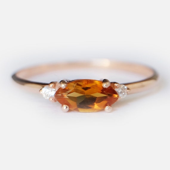 Citrine Ring, Marquise Ring, Stackable Rings, Stack Ring, Gold Ring, Gemstone Ring, Rose Gold Citrine, November Birthstone, Woman Rings