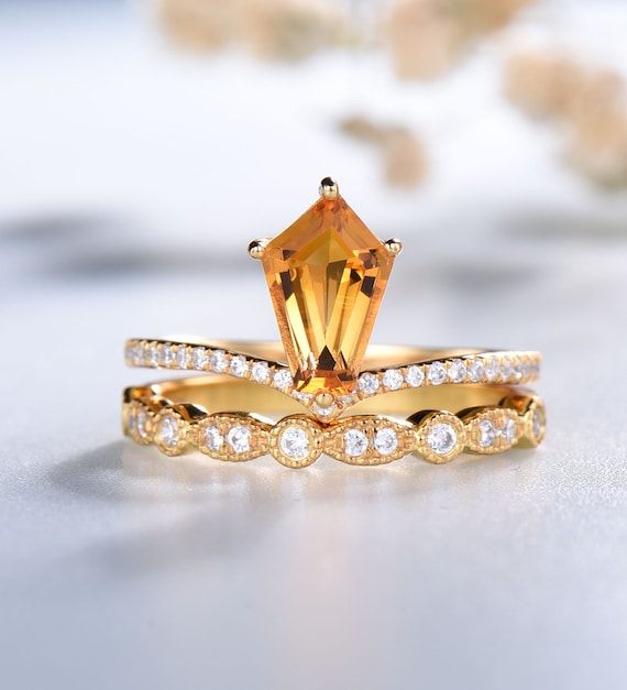 Citrine Ring, November Birthstone, Unique Citrine Engagement Ring, Half Eternity Stacking Ring, Gold Ring, Delicate Ring, Statement Ring