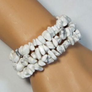Shop Howlite Chip & Nugget Beads! Cynthia Lynn "PIEDRA BLANCA" White Howlite Chip Beaded Spiral Coil Memory Wire Bracelet | Natural genuine chip Howlite beads for beading and jewelry making.  #jewelry #beads #beadedjewelry #diyjewelry #jewelrymaking #beadstore #beading #affiliate #ad