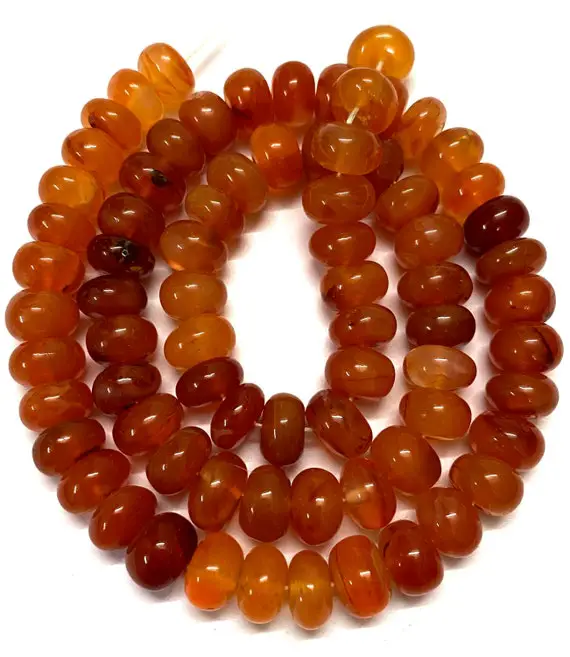 Dark Orange Shaded Carnelian Smooth Rondelle Beads 9mm Natural Carnelian Gemstone Beads 18” Carnelian Smooth Beads Carnelian Rondelle Beads