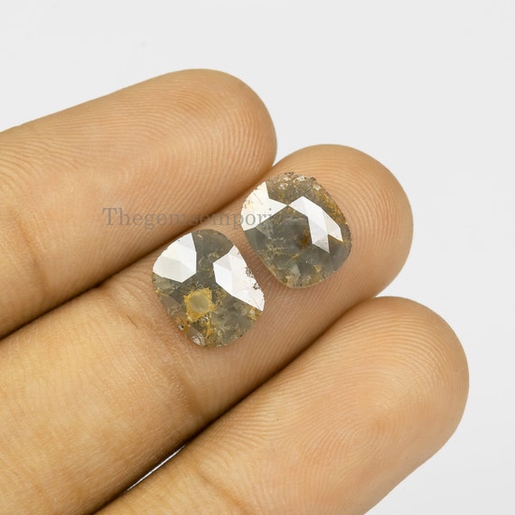 3.94ct.grey Diamond Loose Gem, Rose Cut Gemstone, 8.2x10.2mm Cushion Loose Diamond, Natural Diamond Gemstone, Faceted Cabochon, Diamond Bead