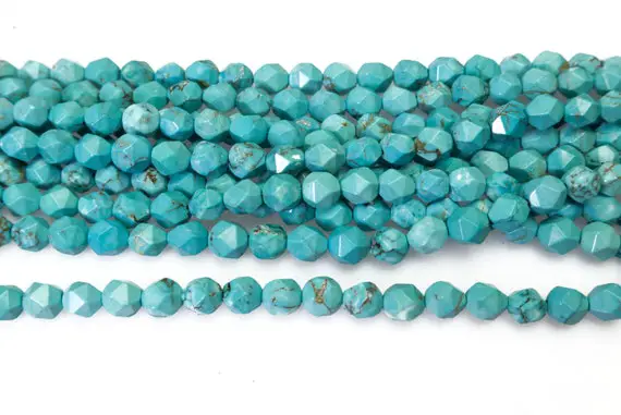 Blue Magnesite Turquoise Star Cut  Beads - Blue Chinese Turquoise Faceted Beads - Loose Stone Beads For Jewelry Making - 6mm 8mm Beads