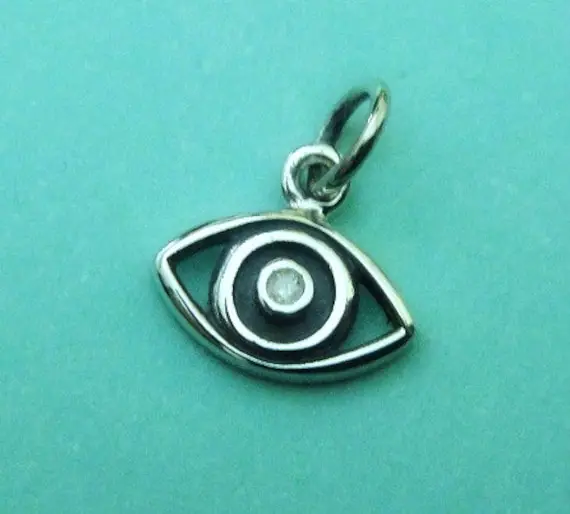 Sterling Silver Evil Eye Charm With 1 Point Diamond,12x10mm