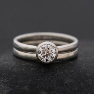 Diamond Engagement Ring In Platinum With Matching Wedding Band, Gift For Her