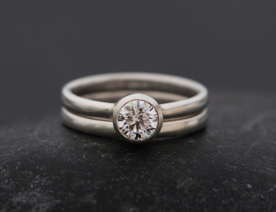 Diamond Engagement Ring In Platinum With Matching Wedding Band, Gift For Her Diamond Engagement Ring In Platinum With Matching Wedding Band, Gift For Her