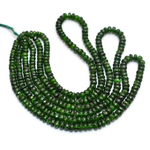Natural Chrome Diopside 5mm-6mm Gemstone Faceted Rondelle Beads | Natural Chrome Diopside Semi Precious Gemstone Loose Beads | 16inch Strand
