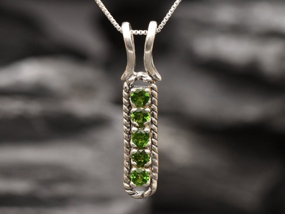 Chrome Pendant, Vinatage Bar Pendant, Chrome Diopside Jewelry, Green Gemstone Pendant, Sterling Silver Necklace, Adina Stone