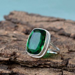 Chrome Diopside Quartz Ring, Bezel Set Ring, Cushion Green Quartz Ring, 925 Sterling Silver Ring, Birthstone Ring, Beautiful Large Gift Ring | Natural genuine Diopside rings, simple unique handcrafted gemstone rings. #rings #jewelry #shopping #gift #handmade #fashion #style #affiliate #ad