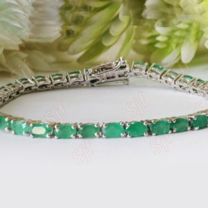 Shop Emerald Bracelets! Emerald Women Tennis Silver Bracelet, Oval 5x3mm Natural Emerald Bracelet For Birthday Gift For wife, Ready To Ship Jewelry, Gift For Women | Natural genuine Emerald bracelets. Buy crystal jewelry, handmade handcrafted artisan jewelry for women.  Unique handmade gift ideas. #jewelry #beadedbracelets #beadedjewelry #gift #shopping #handmadejewelry #fashion #style #product #bracelets #affiliate #ad