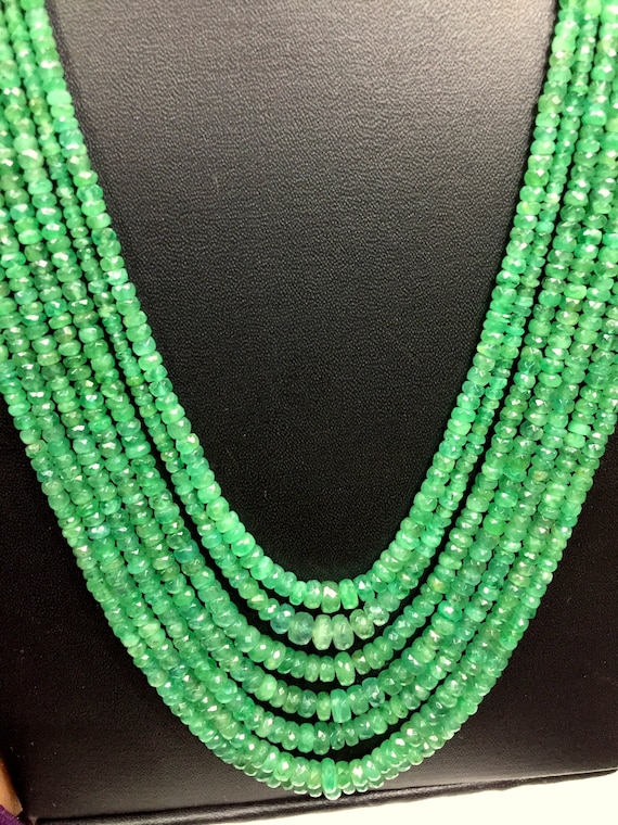 Colombian Emerald Beads Necklace~~superb Quality~~high Luster~~emerald Faceted Rondelle Beads~~wholesale Price Emerald Beads Total 7 Strand