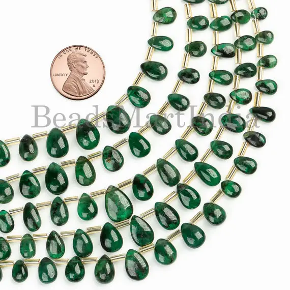 4x6-7x11 Mm Emerald Pear Shape Gemstone Beads, Emerald Smooth Beads, Emerald Plain Pears, Plain Pear Beads, Emerald Natural Beads, Emerald