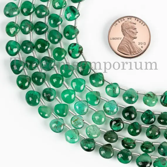 5-6 Mm Shaded Emerald Smooth Heart Beads,  Side Drill Briolette, Emerald Gemstone Beads, Heart Briolette