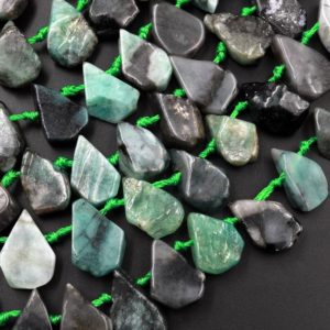 Natural Green Emerald Beads Flat Freeform Teardrop Gemstone 15.5" Strand | Natural genuine other-shape Emerald beads for beading and jewelry making.  #jewelry #beads #beadedjewelry #diyjewelry #jewelrymaking #beadstore #beading #affiliate #ad