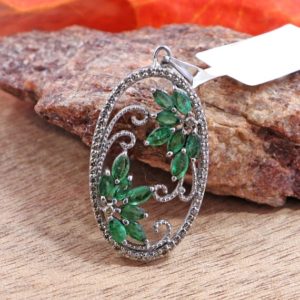 Shop Emerald Pendants! Look Stunning With Emerald* Moissanite Pendant- 925 Sterling Silver Pendant Of Emerald- Birthstone Pendant- Flower Pendant- Gift For Her | Natural genuine Emerald pendants. Buy crystal jewelry, handmade handcrafted artisan jewelry for women.  Unique handmade gift ideas. #jewelry #beadedpendants #beadedjewelry #gift #shopping #handmadejewelry #fashion #style #product #pendants #affiliate #ad
