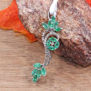 Shop Emerald Pendants! Beautiful Pendant Of Emerald* Moissanite- 925 Sterling Silver Necklace*- Emerald Pendant- Birthstone Pendant- Gift For Her | Natural genuine Emerald pendants. Buy crystal jewelry, handmade handcrafted artisan jewelry for women.  Unique handmade gift ideas. #jewelry #beadedpendants #beadedjewelry #gift #shopping #handmadejewelry #fashion #style #product #pendants #affiliate #ad