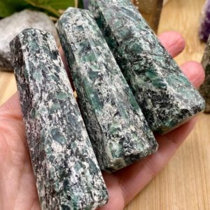 Shop Emerald Points & Wands! Emerald in Matrix point tower crystal | Natural genuine stones & crystals in various shapes & sizes. Buy raw cut, tumbled, or polished gemstones for making jewelry or crystal healing energy vibration raising reiki stones. #crystals #gemstones #crystalhealing #crystalsandgemstones #energyhealing #affiliate #ad