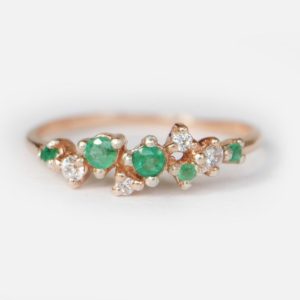 emerald ring , emerald and diamond cluster ring, unique emerald stackable ring, genuine emerald, may birthstone, rose gold emerald ring | Natural genuine Array rings, simple unique handcrafted gemstone rings. #rings #jewelry #shopping #gift #handmade #fashion #style #affiliate #ad