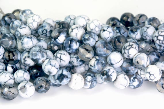 White And Black Fire Agate Beads - Dragon Vein Agate Stone Beads - Faceted Agate Beads - Jewelry Beads And Stones - Size 6-12mm -15inch