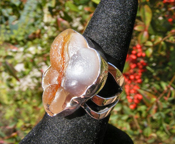 Fire Agate Ring, Rough, Natural Fire Agate, Size 9, Interesting Earthy Colors, Sterling Silver