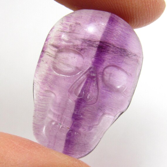 Skull Cabochon Purple Fluorite Carved Unisex  Rocker Biker Masculine Jewelry Day Of The Dead Halloween Carving Christmasinjuly