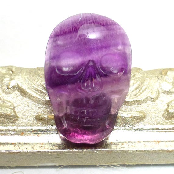 Skull Cabochon Purple Fluorite Carved One Of A Kind Unique Unisex Jewelry Rocker Biker Masculine Jewelry Day Of The Dead Halloween Carving