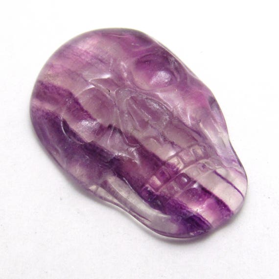 Skull Cabochon Purple Fluorite Carved Unisex  Rocker Biker Masculine Jewelry Day Of The Dead Halloween Carving Christmasinjuly