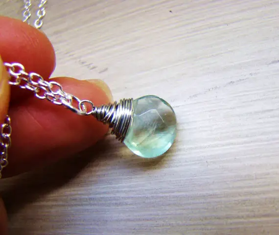 Aqua Fluorite Necklace Green Blue Gemstone. Sterling Silver, Gold, Rose Gold