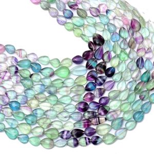 Shop Fluorite Bead Shapes! Natural Multi Fluorite 9x12mm Smooth Pear Briolette Beads | 14inch Strand | Fluorite Semi Precious Loose Gemstone Pear Beads for Jewelry | Natural genuine other-shape Fluorite beads for beading and jewelry making.  #jewelry #beads #beadedjewelry #diyjewelry #jewelrymaking #beadstore #beading #affiliate #ad