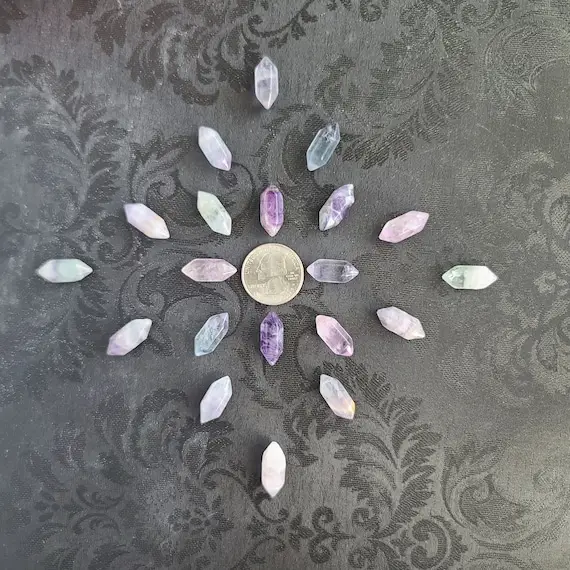 Tiny Fluorite Dt Crystal Wands 0.75", Bulk Crystal Lots Of Double Terminated Points For Jewelry Making Or Crystal Grids