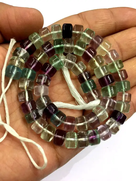 Natural Fluorite Smooth Rondelle Beads 8.mm Fluorite Gemstone Beads Multi Fluorite Beads 14" Strand Top Quality