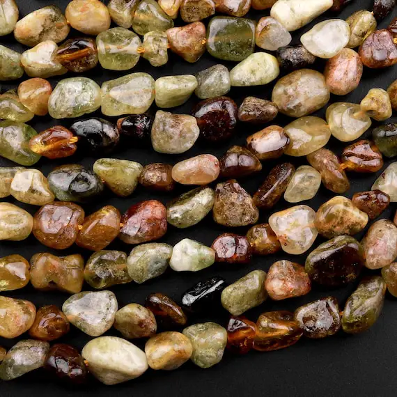Natural Green Garnet Freeform Chip Pebble Nugget Beads Gemstone 15.5" Strand