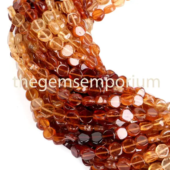 Hessonite Garnet Shaded 5.5-6mm Coin Beads, Hessonite Garnet Smooth Coin Shape Beads, Shaded Hessonite Garnet Coin Shape Beads, Garnet Beads