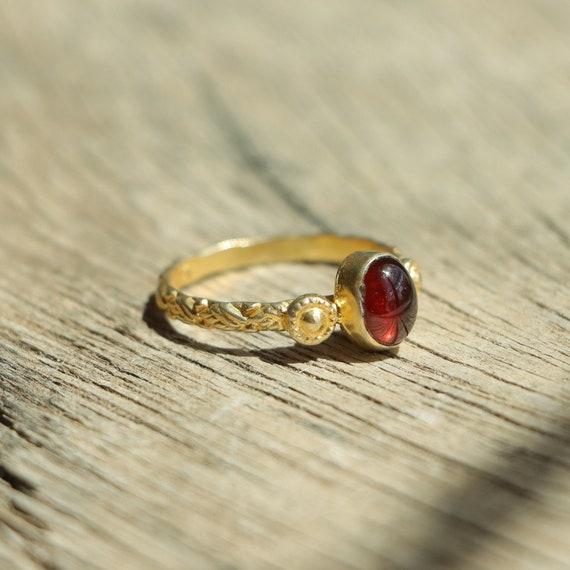 Garnet Ring Gold, Dainty Gold Ring, Stacking Ring, Minimalist Ring, Delicate Ring, Gift For Her, Decorative Band, Garnet Jewelry