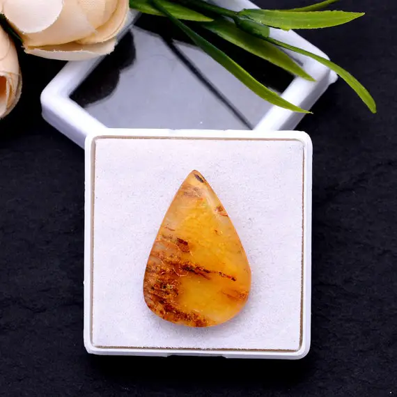 Genuine Copal Amber Cabochon 9.90 Ct Aaa Inclusions Pear Shape Gemstone Rare Amber Cabochon Pear Shape Loose Gemstone 28x20x6mm