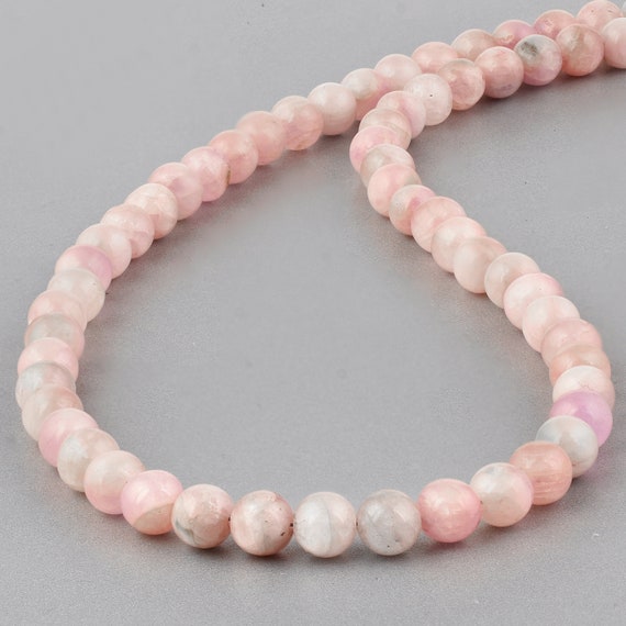 Natural Kunzite Necklace Smooth Round Pink Stone Kunzite Jewelry For Women 925 Silver 18" Beaded Strand Handmade Kunzite Crystal Beads Gift