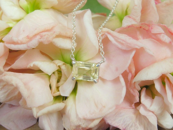 Genuine Unheated Yellow Sapphire Necklace. 1.11 Carats Natural Emerald Cut Sapphire. Dainty Necklace. Sterling Silver. 18" Chain.