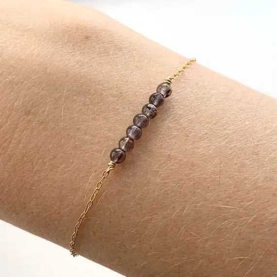 Gold Iolite Bracelet - Gold Filled Blue Gemstone Chain Bracelet - Dainty Stackable Bracelet